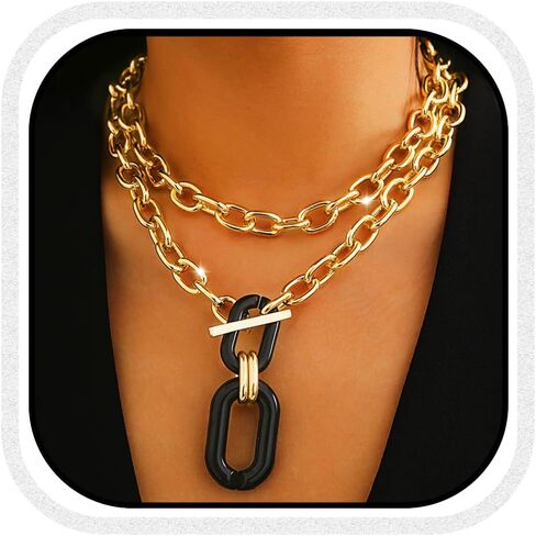 CLOACE Chunky Choker Necklaces Layered Pendant Necklace Chain Punk Thick Necklace Accessories for Women in Kuwait