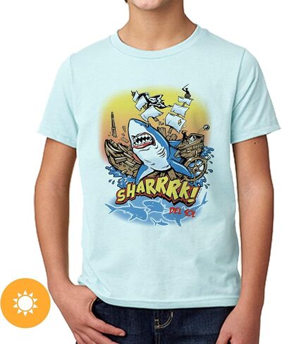 Del Sol Color Changing Youth Boys Premium Crew Tee - Sharrrk!, Ice Blue, Size YS in Saudi Arabia