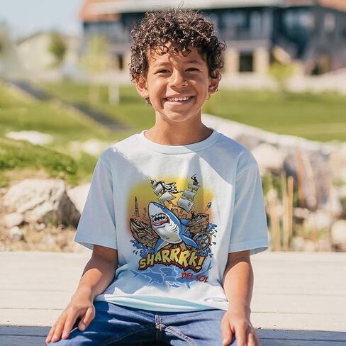 Del Sol Color Changing Youth Boys Premium Crew Tee - Sharrrk!, Ice Blue, Size YS in Saudi Arabia