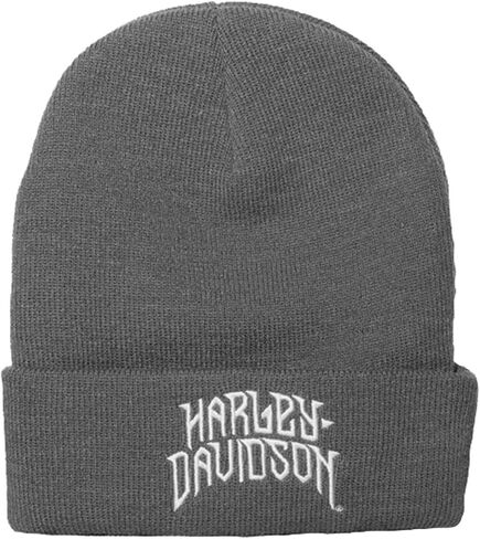 Harley-Davidson Men's Sharp Chrome H-D Cuffed Acrylic Beanie Hat - Gray in Saudi Arabia