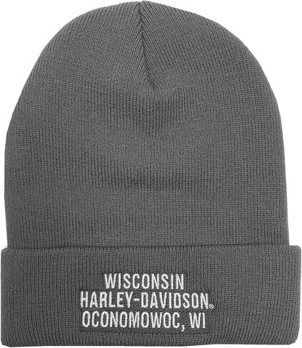 Harley-Davidson Men's Sharp Chrome H-D Cuffed Acrylic Beanie Hat - Gray in Saudi Arabia