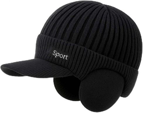 MIUMONE Cozy Beanie for Men, Winter Hat with Brim and Ear Flaps,Outdoor Warm Fleece Lined Knit Hat Stocking Caps for Men in Saudi Arabia