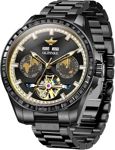 OUPINKE Watch for Men Automatic Wristwatch 3D Dial with 5ATM Waterproof Luminous Calendar Skeleton Watches-Sapphire Crystal Tungsten Steel Strap in Kuwait