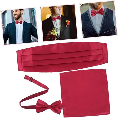 PACKOVE بدلة رسمية للرجال ربطة القوس فيونكة سهرة Cravat مجموعة الزفاف Cummerbund حامل مربع الجيب in Kuwait