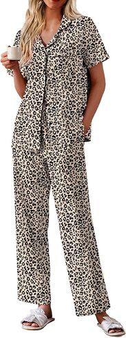 Ekouaer Women's Cotton Pajamas Set Short Sleeve Button Down Pjs 2 Piece Soft Sleepwear with Long Pants Lounge Set in Saudi Arabia
