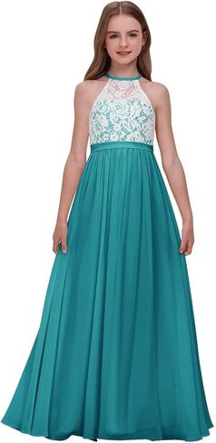 Inpown الشيفون الدانتيل زين وصيفة الشرف الصغيرة زهرة فتاة فستان لحفلات الزفاف ألف خط الرسن فساتين حفلات طويلة in Kuwait