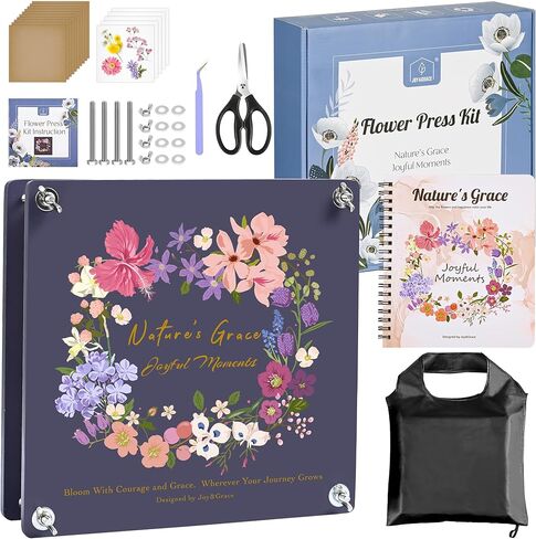 Joy&Grace Large Flower Press Kit with Designed Cover, Includes DIY Album, 10.9" x 10.9", 10 Layers Wooden Flower Pressing Kit for Adults, Plant Preservation Craft Art (Color Box, Purple Navy) in Saudi Arabia