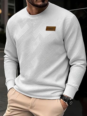 Men's Casual Crewneck Sweatshirt Long Sleeve Fashion Breathable Texture Pullover Shirts in Saudi Arabia