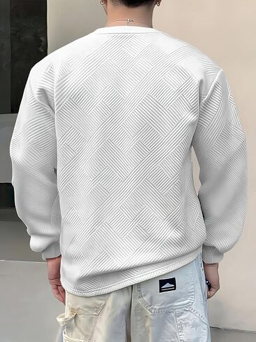 Men's Casual Crewneck Sweatshirt Long Sleeve Fashion Breathable Texture Pullover Shirts in Saudi Arabia