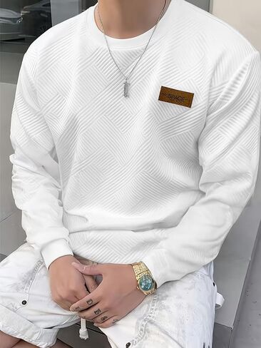 Men's Casual Crewneck Sweatshirt Long Sleeve Fashion Breathable Texture Pullover Shirts in Saudi Arabia