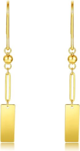 ZHOU LIU FU 24K Solid Gold Earrings Real Pure Gold Dangle Earrings Lightweight Dainty Fashion Rectangle Drop Earrings for Women Mother Lover in Saudi Arabia