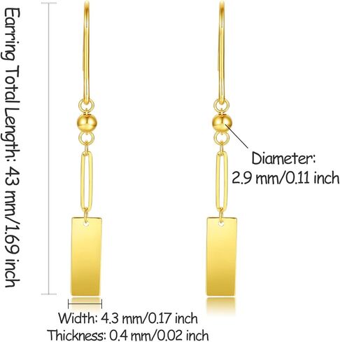 ZHOU LIU FU 24K Solid Gold Earrings Real Pure Gold Dangle Earrings Lightweight Dainty Fashion Rectangle Drop Earrings for Women Mother Lover in Saudi Arabia