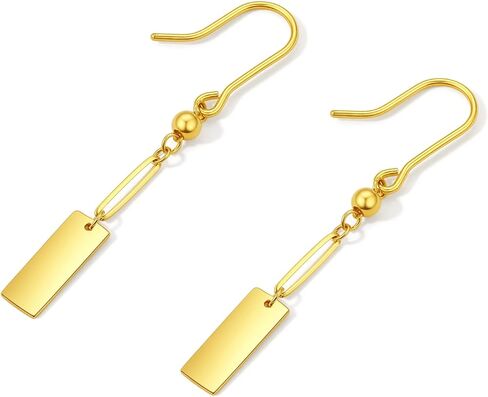 ZHOU LIU FU 24K Solid Gold Earrings Real Pure Gold Dangle Earrings Lightweight Dainty Fashion Rectangle Drop Earrings for Women Mother Lover in Saudi Arabia