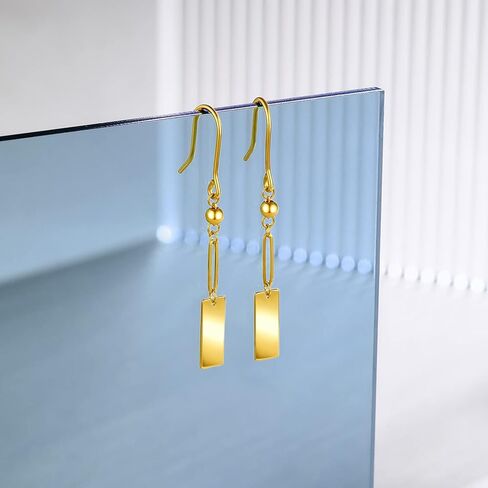 ZHOU LIU FU 24K Solid Gold Earrings Real Pure Gold Dangle Earrings Lightweight Dainty Fashion Rectangle Drop Earrings for Women Mother Lover in Saudi Arabia