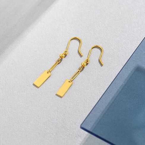 ZHOU LIU FU 24K Solid Gold Earrings Real Pure Gold Dangle Earrings Lightweight Dainty Fashion Rectangle Drop Earrings for Women Mother Lover in Saudi Arabia