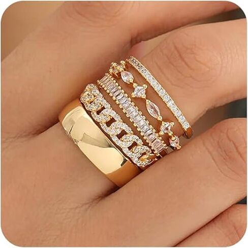 MLLISDGGET Non-Tarnish Ring for Women, Stackable Chunky Rings Set, Statement 18K Gold Plated Thumb and Dainty Gold Jewelry for Women,Trendy Cute Ring Stack Pack. in Kuwait