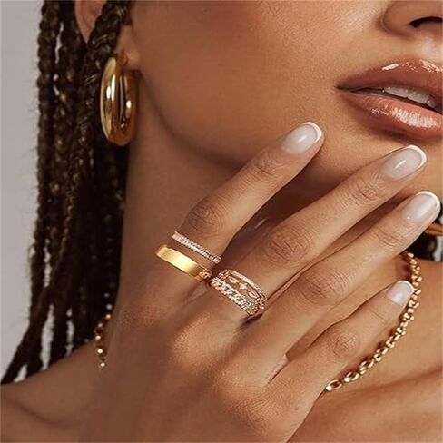 MLLISDGGET Non-Tarnish Ring for Women, Stackable Chunky Rings Set, Statement 18K Gold Plated Thumb and Dainty Gold Jewelry for Women,Trendy Cute Ring Stack Pack. in Kuwait