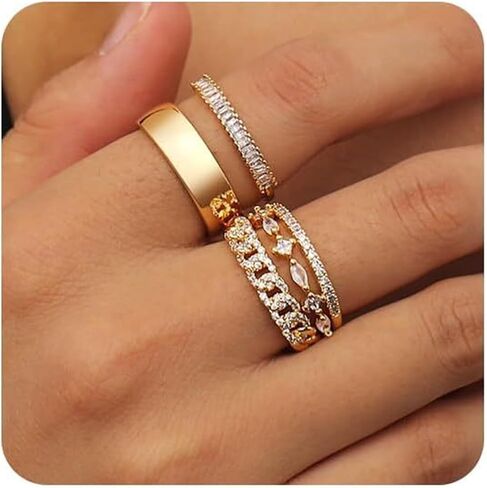 MLLISDGGET Non-Tarnish Ring for Women, Stackable Chunky Rings Set, Statement 18K Gold Plated Thumb and Dainty Gold Jewelry for Women,Trendy Cute Ring Stack Pack. in Kuwait