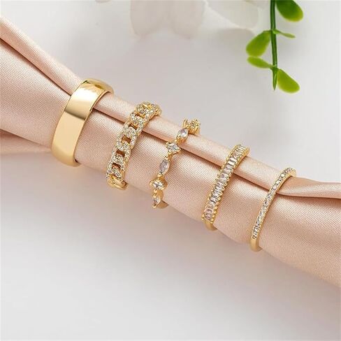 MLLISDGGET Non-Tarnish Ring for Women, Stackable Chunky Rings Set, Statement 18K Gold Plated Thumb and Dainty Gold Jewelry for Women,Trendy Cute Ring Stack Pack. in Kuwait