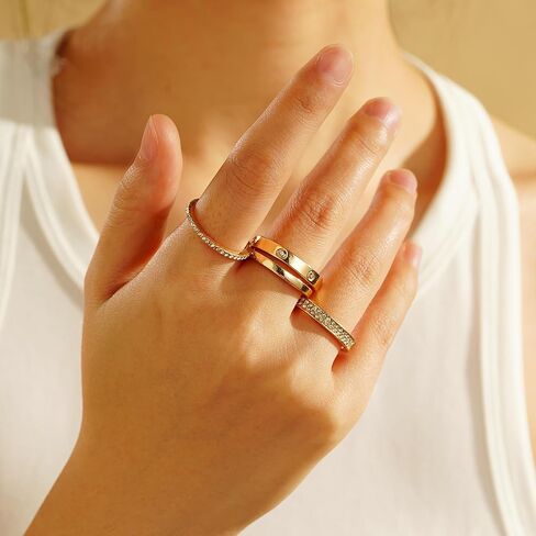 GoldSilver Rings for Women - Stackable Trendy Dainty 18K Plated Stacking Cubic Zirconia Thumb Ringet, Love Friendship Dual Band Promise Wedding Engagement Size 6 7 8 9 10 11 in Saudi Arabia