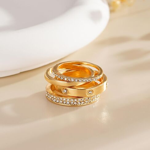 GoldSilver Rings for Women - Stackable Trendy Dainty 18K Plated Stacking Cubic Zirconia Thumb Ringet, Love Friendship Dual Band Promise Wedding Engagement Size 6 7 8 9 10 11 in Saudi Arabia