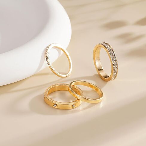 GoldSilver Rings for Women - Stackable Trendy Dainty 18K Plated Stacking Cubic Zirconia Thumb Ringet, Love Friendship Dual Band Promise Wedding Engagement Size 6 7 8 9 10 11 in Saudi Arabia