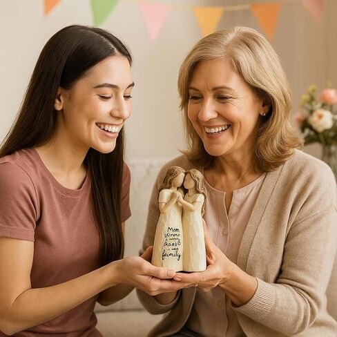 Elegant Mother and Daughter Figurine – 5.7" Tall Resin Sculpture with Hand-in-Hand Pose, Rustic Crackle Finish, Meaningful for Mom Mother’s Day, Birthday (Mom-Dau) in Saudi Arabia