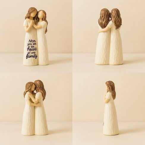 Elegant Mother and Daughter Figurine – 5.7" Tall Resin Sculpture with Hand-in-Hand Pose, Rustic Crackle Finish, Meaningful for Mom Mother’s Day, Birthday (Mom-Dau) in Saudi Arabia