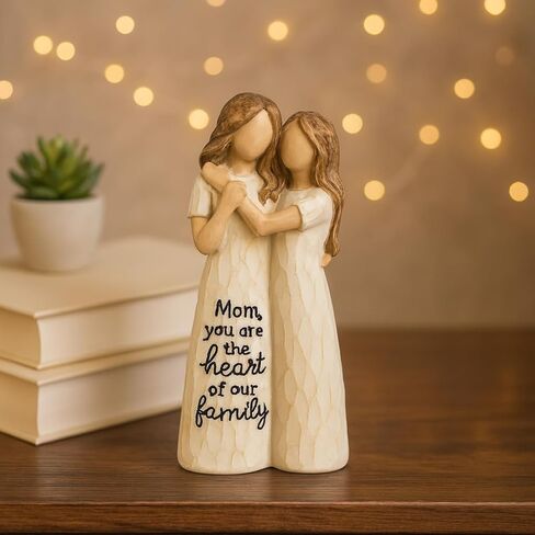 Elegant Mother and Daughter Figurine – 5.7" Tall Resin Sculpture with Hand-in-Hand Pose, Rustic Crackle Finish, Meaningful for Mom Mother’s Day, Birthday (Mom-Dau) in Saudi Arabia