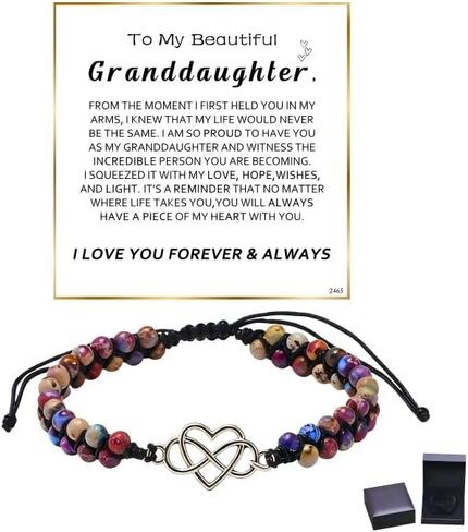 To My Granddaughter/Daughter/Mom/Niece-Infinity Forever Love Heart Bracelet,Adjustable Natural Emperor Stone Beaded Bracelet for Women Birthday Mothers'Day in Saudi Arabia