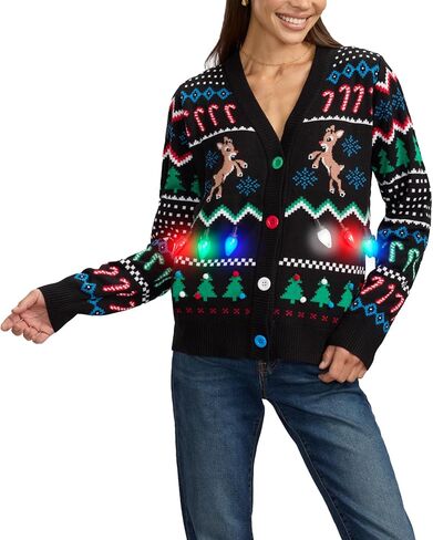 Tipsy Elves Classic Cute Cardigan Ugly Christmas Sweaters for Women with Fun Patterns and Animals - Women's Colorful Black Deck The Disco Balls Christmas Cardigan Size 1X in Kuwait