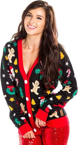 Tipsy Elves Classic Cute Cardigan Ugly Christmas Sweaters for Women with Fun Patterns and Animals - Women's Colorful Black Deck The Disco Balls Christmas Cardigan Size 1X in Kuwait