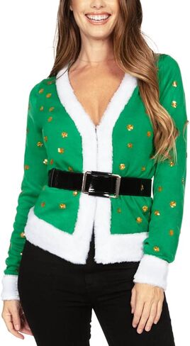 Tipsy Elves Classic Cute Cardigan Ugly Christmas Sweaters for Women with Fun Patterns and Animals - Women's Colorful Black Deck The Disco Balls Christmas Cardigan Size 1X in Kuwait