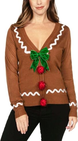 Tipsy Elves Classic Cute Cardigan Ugly Christmas Sweaters for Women with Fun Patterns and Animals - Women's Colorful Black Deck The Disco Balls Christmas Cardigan Size 1X in Kuwait