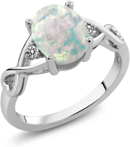 Gem Stone King 925 Sterling Silver Cabochon White Simulated Opal and White Diamond Ring For Women (0.66 Cttw) in Saudi Arabia