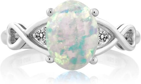 Gem Stone King 925 Sterling Silver Cabochon White Simulated Opal and White Diamond Ring For Women (0.66 Cttw) in Saudi Arabia
