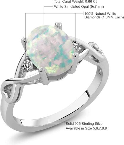 Gem Stone King 925 Sterling Silver Cabochon White Simulated Opal and White Diamond Ring For Women (0.66 Cttw) in Saudi Arabia