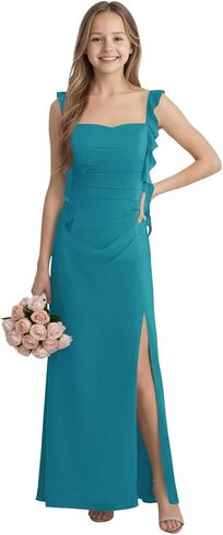 Chiffon Junior Bridesmaid Dresses for Teen Girls Ruffle Flower Girl Dresses for Wedding Guest Formal Party Gown Slit in Saudi Arabia