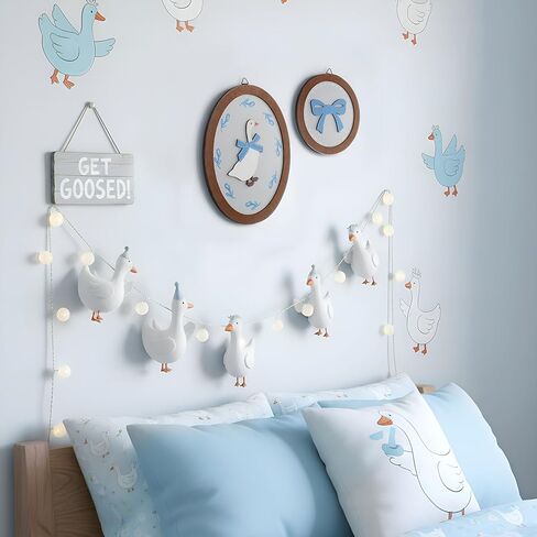 2 Pcs Goose Nursery Decor, Wood Vintage Silly Goose Wall Art, Funny Duck with Blue Bow, Cute Duck Decor, Wooden Round Framed Wall Hanging Decoration for Nursery Baby Room Playroom Bedroom in Saudi Arabia