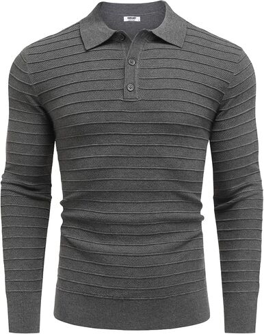 COOFANDY Mens Knit Polo Shirts Long Sleeve Casual Polo Sweaters Shirt Waffle Textured Collared Sweater in Kuwait