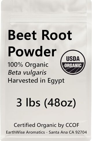 مسحوق جذر البنجر العضوي من EarthWise Aromatics - 3 رطل (48 أونصة) - خام وغير معدل وراثيًا - عضوي معتمد بنسبة 100% - شاي فائق الجودة ومزيج ناعم in Kuwait