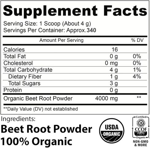 مسحوق جذر البنجر العضوي من EarthWise Aromatics - 3 رطل (48 أونصة) - خام وغير معدل وراثيًا - عضوي معتمد بنسبة 100% - شاي فائق الجودة ومزيج ناعم in Kuwait