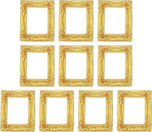 uxcell 10pcs Vintage Resin Picture Frames, Mini Tiny Photo Frame Rectangle Jewelry Display Prop for DIY Table Top Photography Wedding Decor, Gold, 1.5 x 1.2 in Kuwait