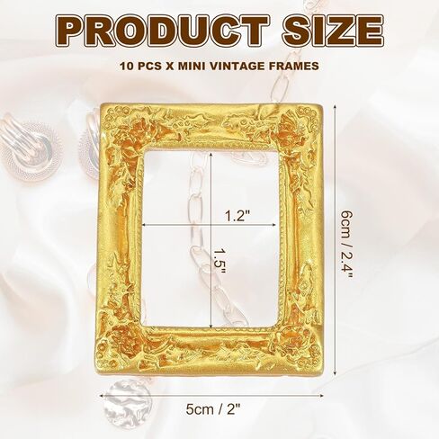 uxcell 10pcs Vintage Resin Picture Frames, Mini Tiny Photo Frame Rectangle Jewelry Display Prop for DIY Table Top Photography Wedding Decor, Gold, 1.5 x 1.2 in Saudi Arabia