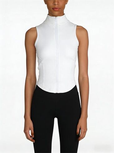 Women's Sleeveless Athletic Vest High-Neck Zip-Up Workout Top for Gym, Training & Daily Wear in Saudi Arabia