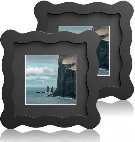 4x6 Wavy Picture Frame With Mat For 3.5x5, Wavy Edge Wooden Picture Frame with Real Glass - Wall Mount and Tabletop Display, Green, 2 Pack in Saudi Arabia