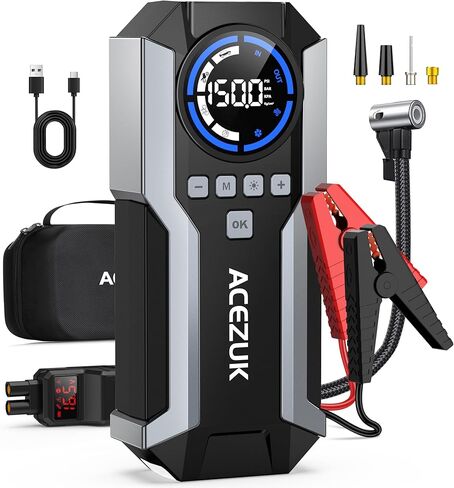 Jump Starter with Air Compressor, 4000A Portable Jump Starter Battery Pack with Air Inflator & Deflator Pump, 8 in 1 Car Jump Starter(7.0L Gas/5.5L Diesel), 12V Jump Pack, Large Display, Flashlight in Saudi Arabia
