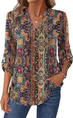 Zeagoo Womens Roll Up Long Sleeve Tops v Deck Dertts Dary Disual Work Rloeses S-2XL in Kuwait