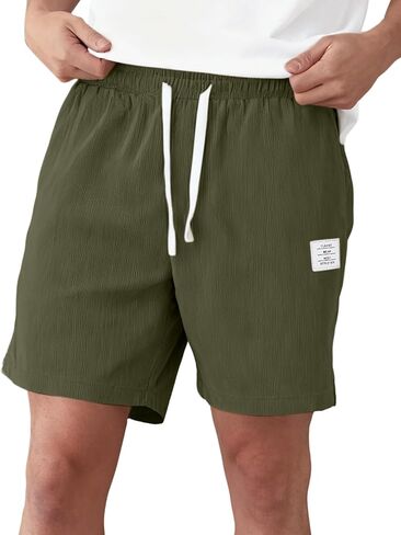 Men's Corduroy Shorts Casual Elastic Drawstring Lightweight Summer Beach Shorts with Pockets in Kuwait
