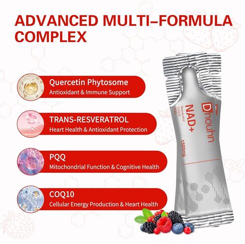 NAD Liquid Supplement 1500mg, Nicotinamide Riboside & Resveratrol with PQQ, NAD Supplement for Women & Men, Boosts Cellular Energy, Anti-Aging, Immune, Focus, 30 Packets in Saudi Arabia